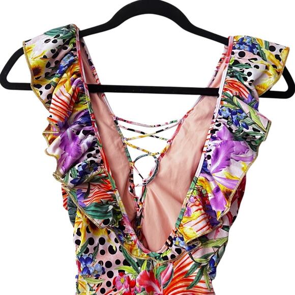 Luli Fama Shocking Floral One Piece Swimsuit Size M - Picture 5 of 9